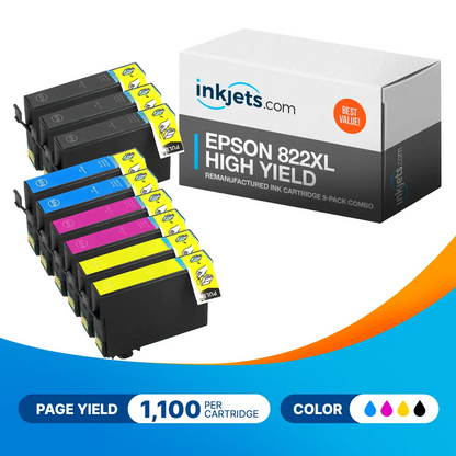 Epson 822XL High Yield Remanufactured Ink Cartridge 9-Pack Combo