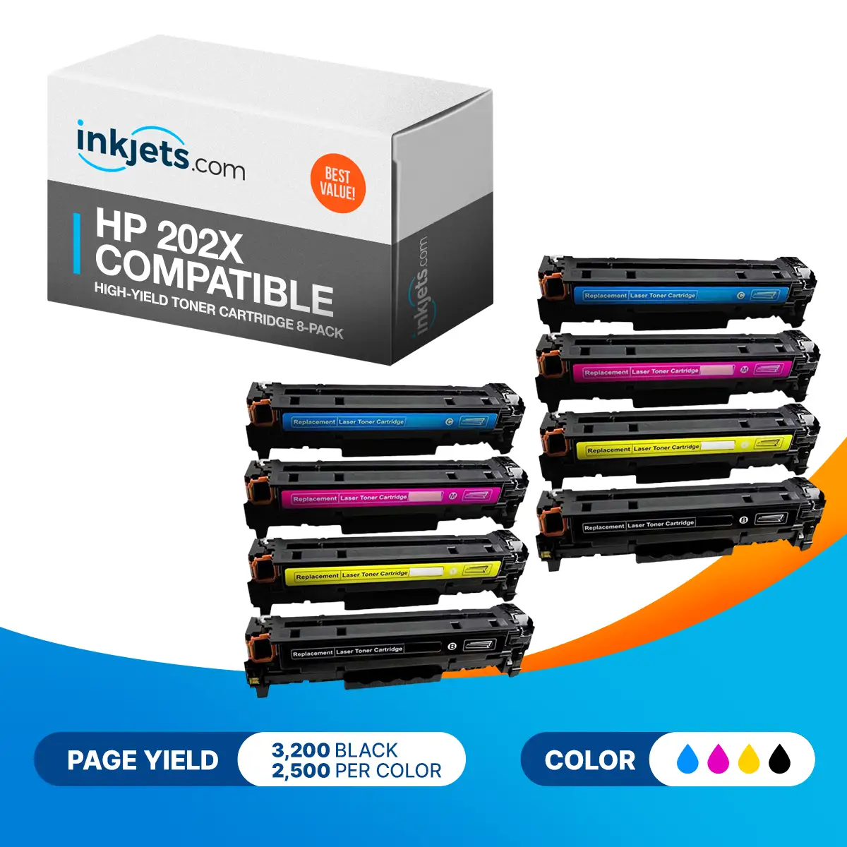 HP 202X Compatible High-Yield Toner Cartridge 8-Pack