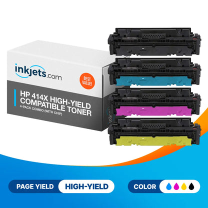 HP 414X High-Yield Compatible Toner Cartridge 4-Pack Combo (With Chip)