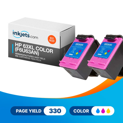 HP 63XL Color (F6U63AN) Remanufactured High Yield Ink Cartridge Twin Pack
