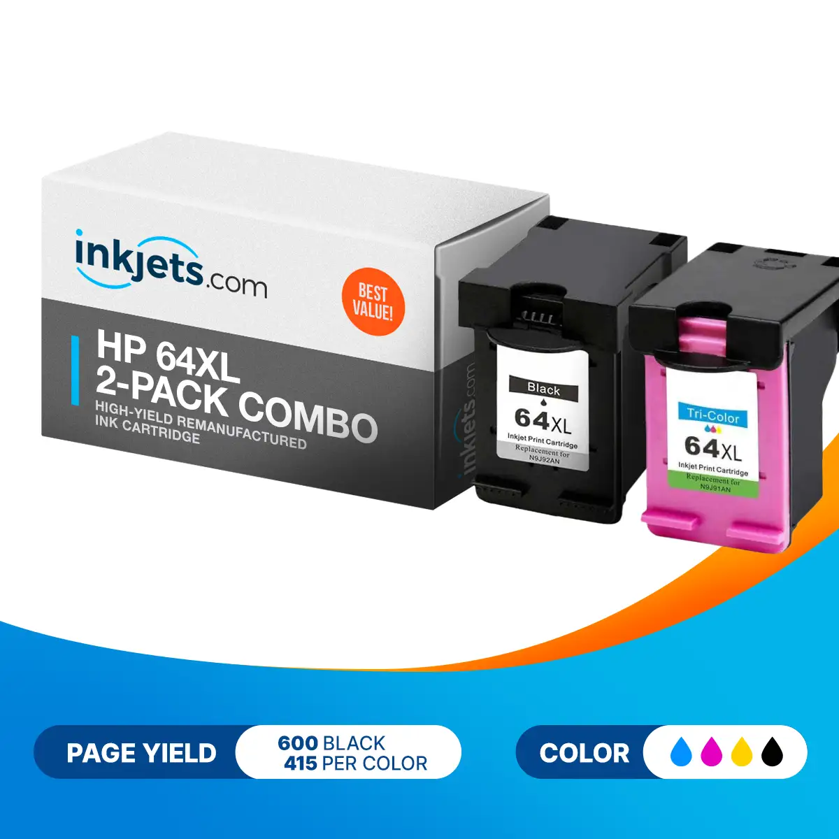 HP 64XL High-Yield Remanufactured 2-Pack Combo