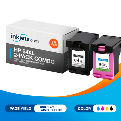 HP 64XL High-Yield Remanufactured 2-Pack Combo