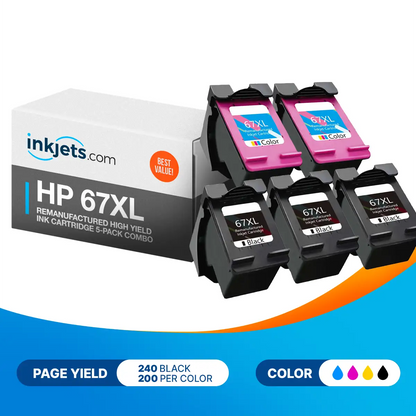 HP 67XL Remanufactured High Yield Ink Cartridge 5-Pack Combo