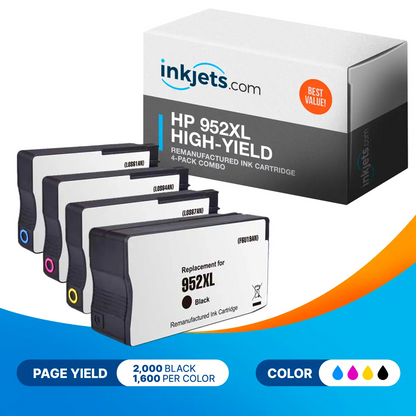 HP 952XL Remanufactured High Yield Ink Cartridge 4-Pack