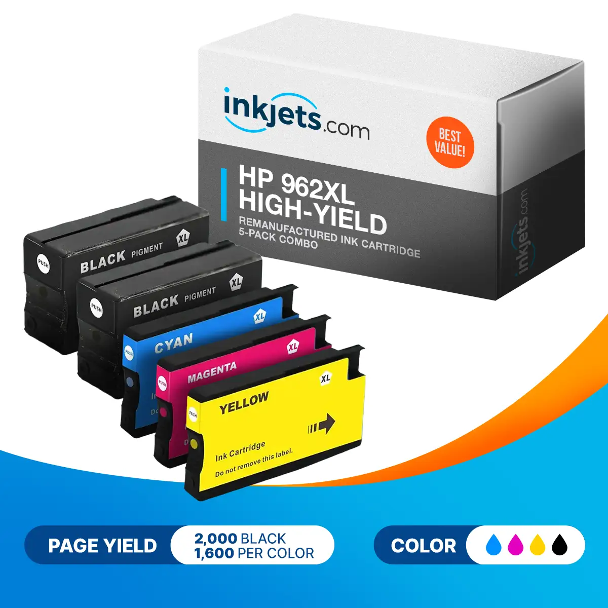 HP 962XL High-Yield Remanufactured Ink Cartridge 5-Pack Combo