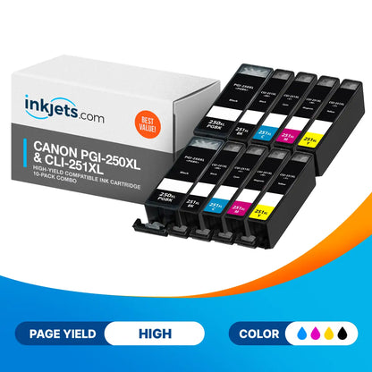 Canon PGI-250XL & CLI-251XL High-Yield Compatible Ink Cartridge 10-Pack Combo