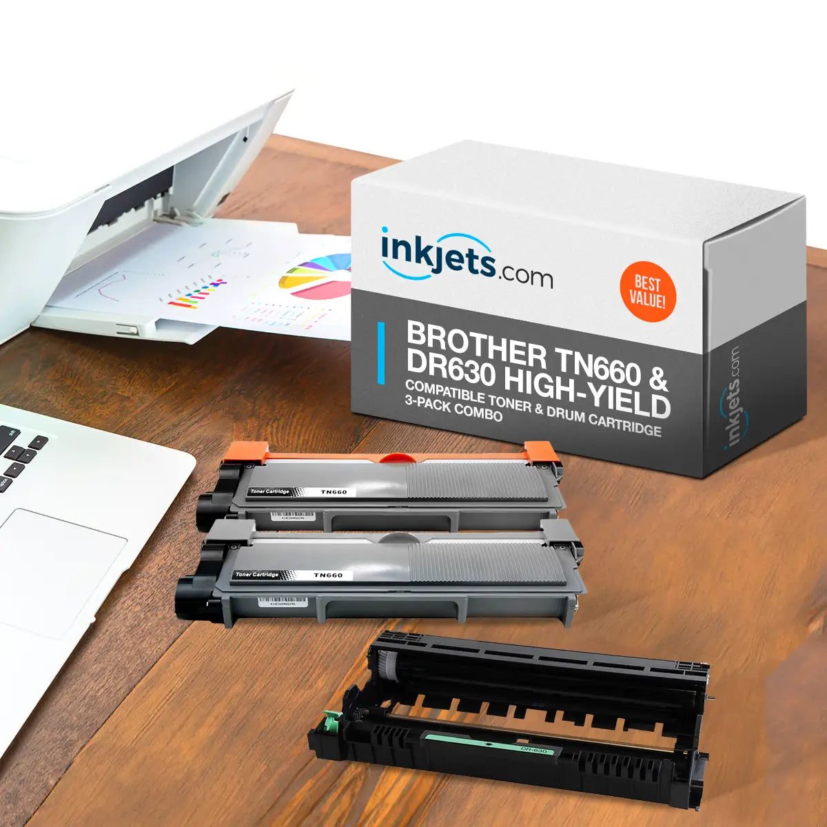 Brother TN660 & DR630 High-Yield Compatible Toner & Drum Cartridge 3-Pack Combo