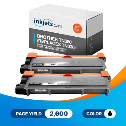 Brother TN660 (Replaces TN630) Black High-Yield Compatible Toner Cartridge Twin Pack