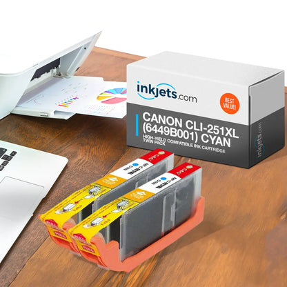Canon CLI-251XL (6449B001) Cyan High-Yield Compatible Ink Cartridge Twin Pack