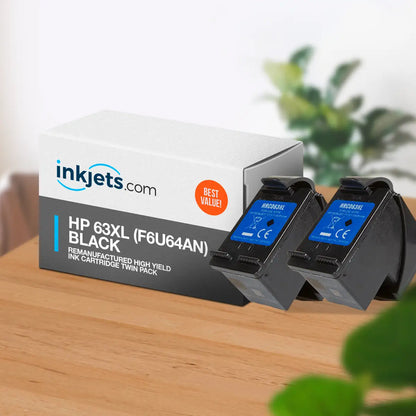 HP 63XL Black (F6U64AN) Remanufactured High Yield Ink Cartridge Twin Pack