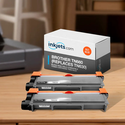 Brother TN660 (Replaces TN630) Black High-Yield Compatible Toner Cartridge Twin Pack