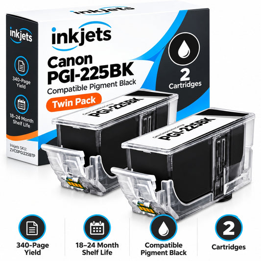 Canon PGI-225BK (4530B001) Pigment Black Compatible Ink Cartridge Twin Pack