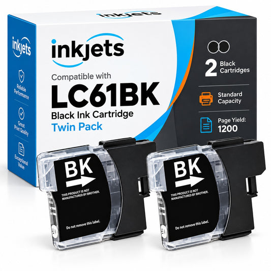 Brother LC61BK Black Compatible Ink Cartridge Twin Pack