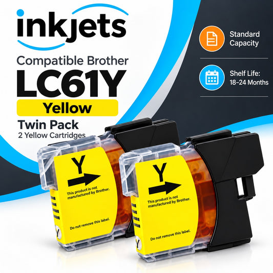 Brother LC61Y Yellow Compatible Ink Cartridge Twin Pack