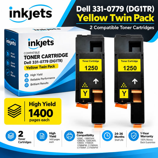 Dell 331-0779 (DG1TR) Yellow High-Yield Compatible Toner Cartridge Twin Pack