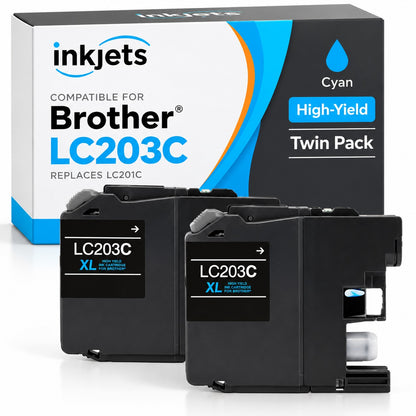 Brother LC203C (Replaces LC201C) Cyan High-Yield Compatible Ink Cartridge Twin Pack