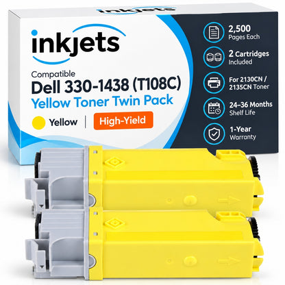 Dell 330-1438 (T108C) Yellow High-Yield Compatible Toner Cartridge Twin Pack