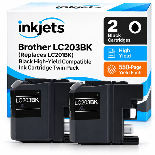 Brother LC203BK (Replaces LC201BK) Black High-Yield Compatible Ink Cartridge Twin Pack