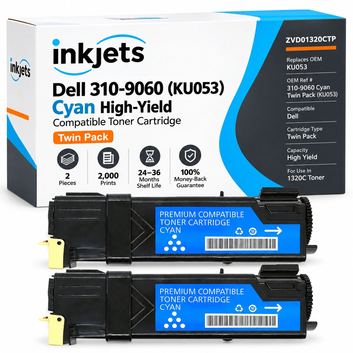 Dell 310-9060 (KU053) Cyan High-Yield Compatible Toner Cartridge Twin Pack