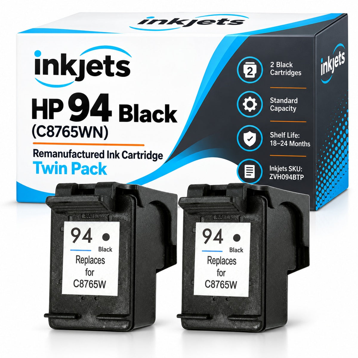 HP 94 Black (C8765WN) Remanufactured Ink Cartridge Twin Pack