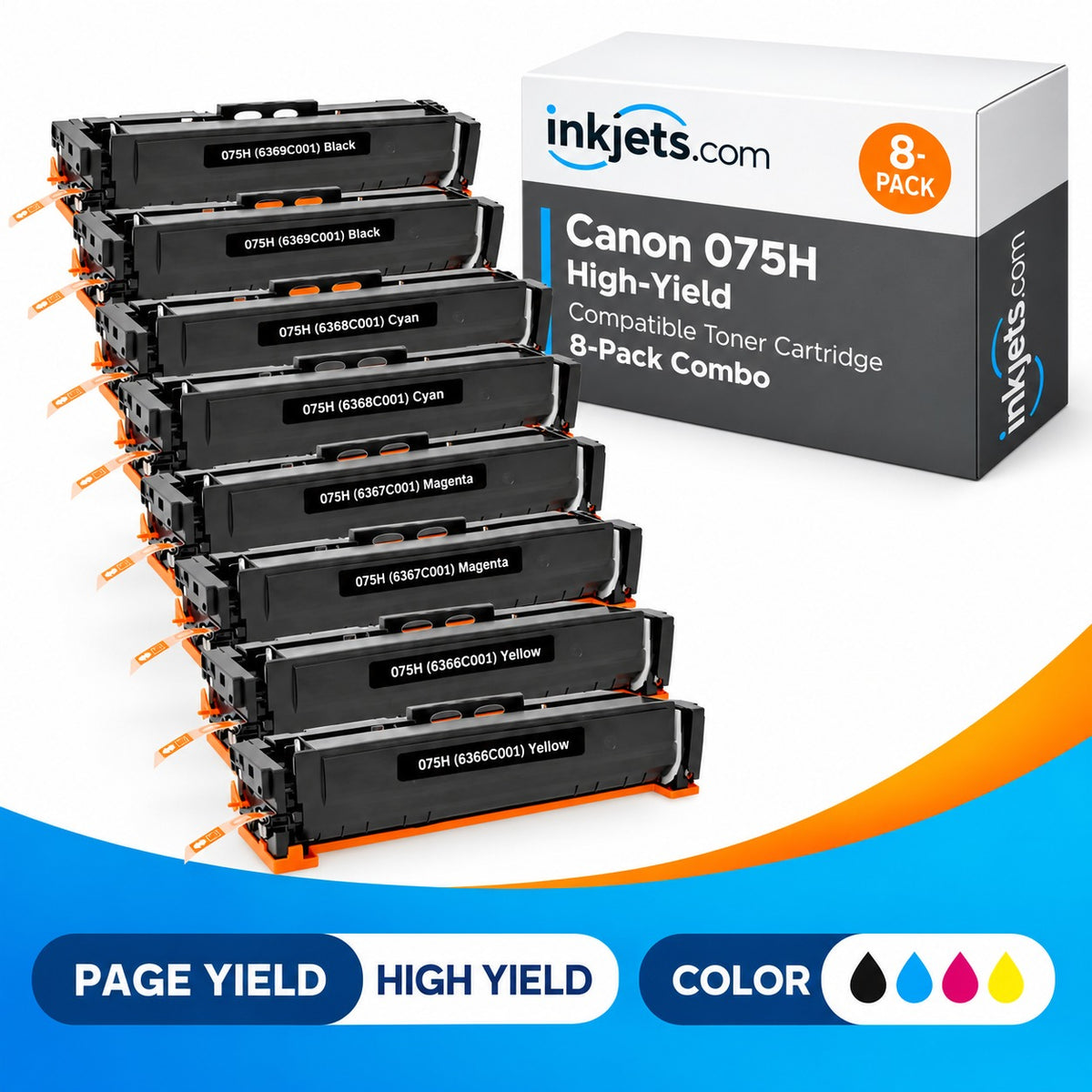 Canon 075H Compatible High-Yield Toner Cartridge 8-Pack Combo
