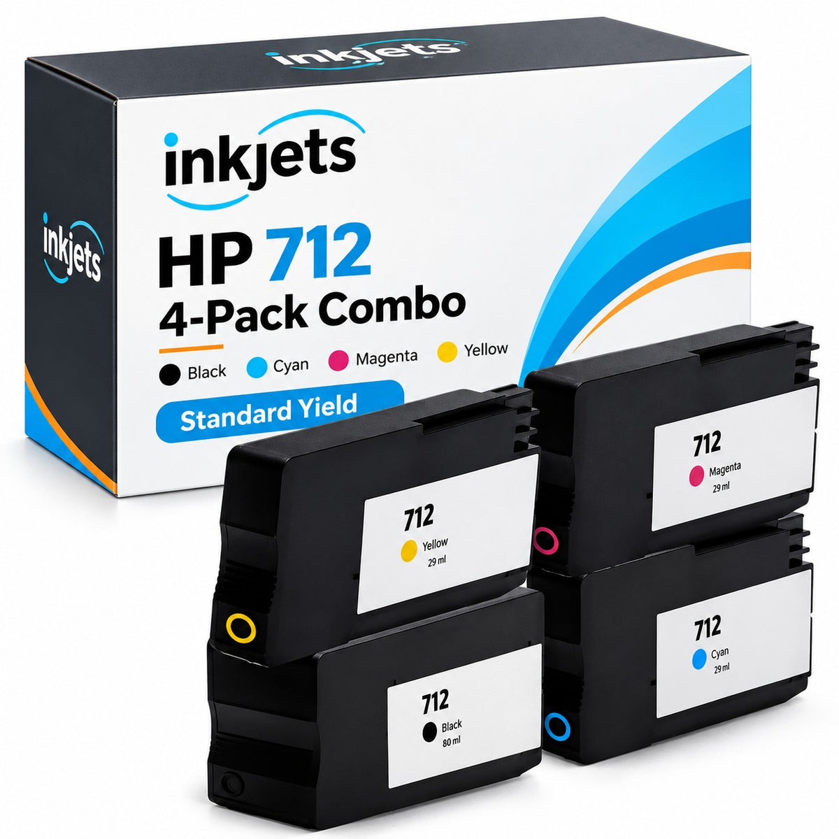 Remanufactured HP 712 Standard Yield Ink Cartridge 4-Piece Combo Pack