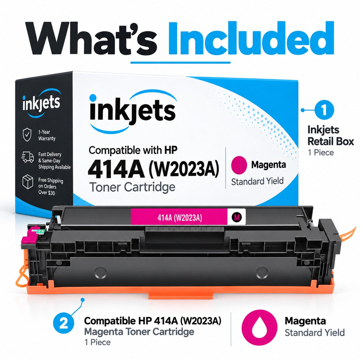 Compatible HP 414A (W2023A) Standard Yield Magenta Toner Cartridge
