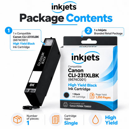 Compatible Canon CLI-231XLBK (6674C001) High Yield Black Ink Cartridge