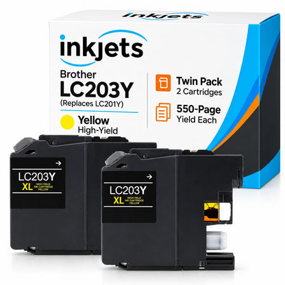 Brother LC203Y (Replaces LC201Y) Yellow High-Yield Compatible Ink Cartridge Twin Pack