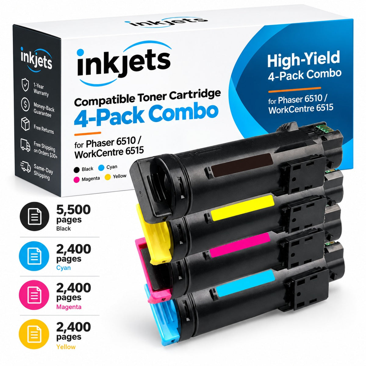 Xerox WorkCentre 6515 / Phaser 6510 High-Yield Compatible Toner Cartridge 4-Pack Combo