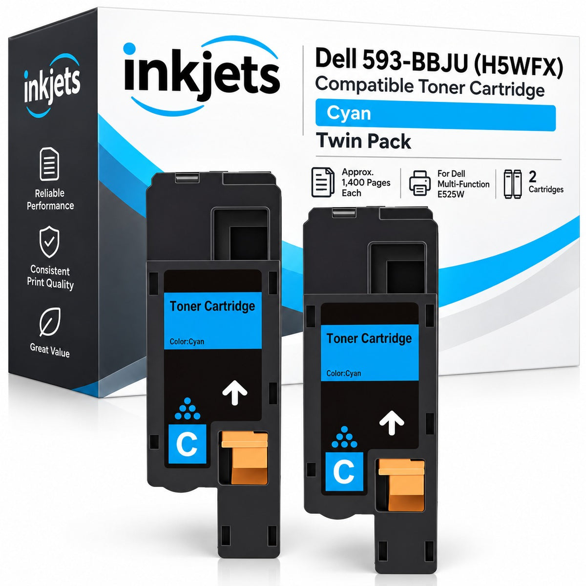 Dell 593-BBJU (H5WFX) Cyan Compatible Toner Cartridge Twin Pack