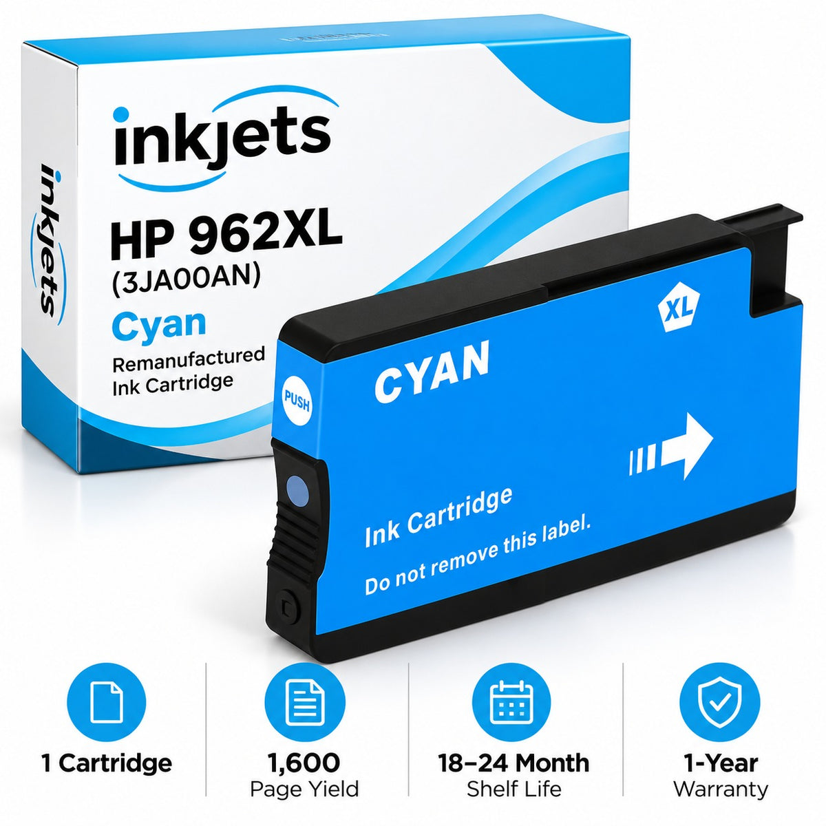 HP 962XL (3JA00AN) Cyan High-Yield Remanufactured Ink Cartridge