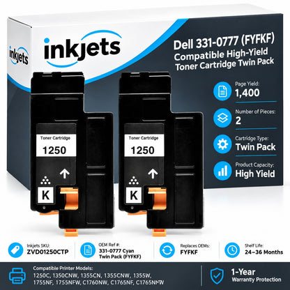 Dell 331-0777 (FYFKF) Cyan High-Yield Compatible Toner Cartridge Twin Pack