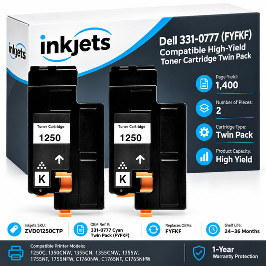 Dell 331-0777 (FYFKF) Cyan High-Yield Compatible Toner Cartridge Twin Pack