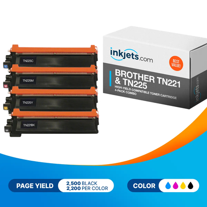 Brother TN221 & TN225 High-Yield Compatible Toner Cartridge 4-Pack Combo