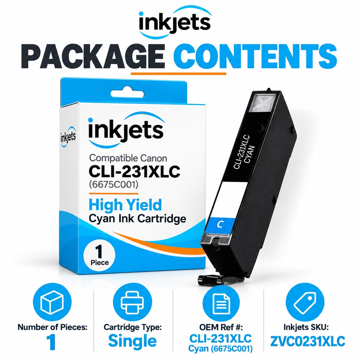 Compatible Canon CLI-231XLC (6675C001) High Yield Cyan Ink Cartridge
