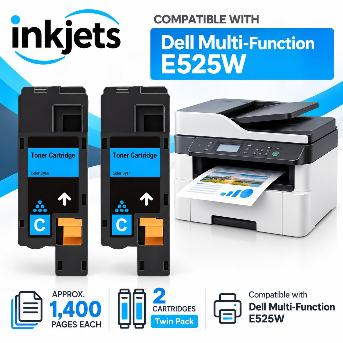 Dell 593-BBJU (H5WFX) Cyan Compatible Toner Cartridge Twin Pack