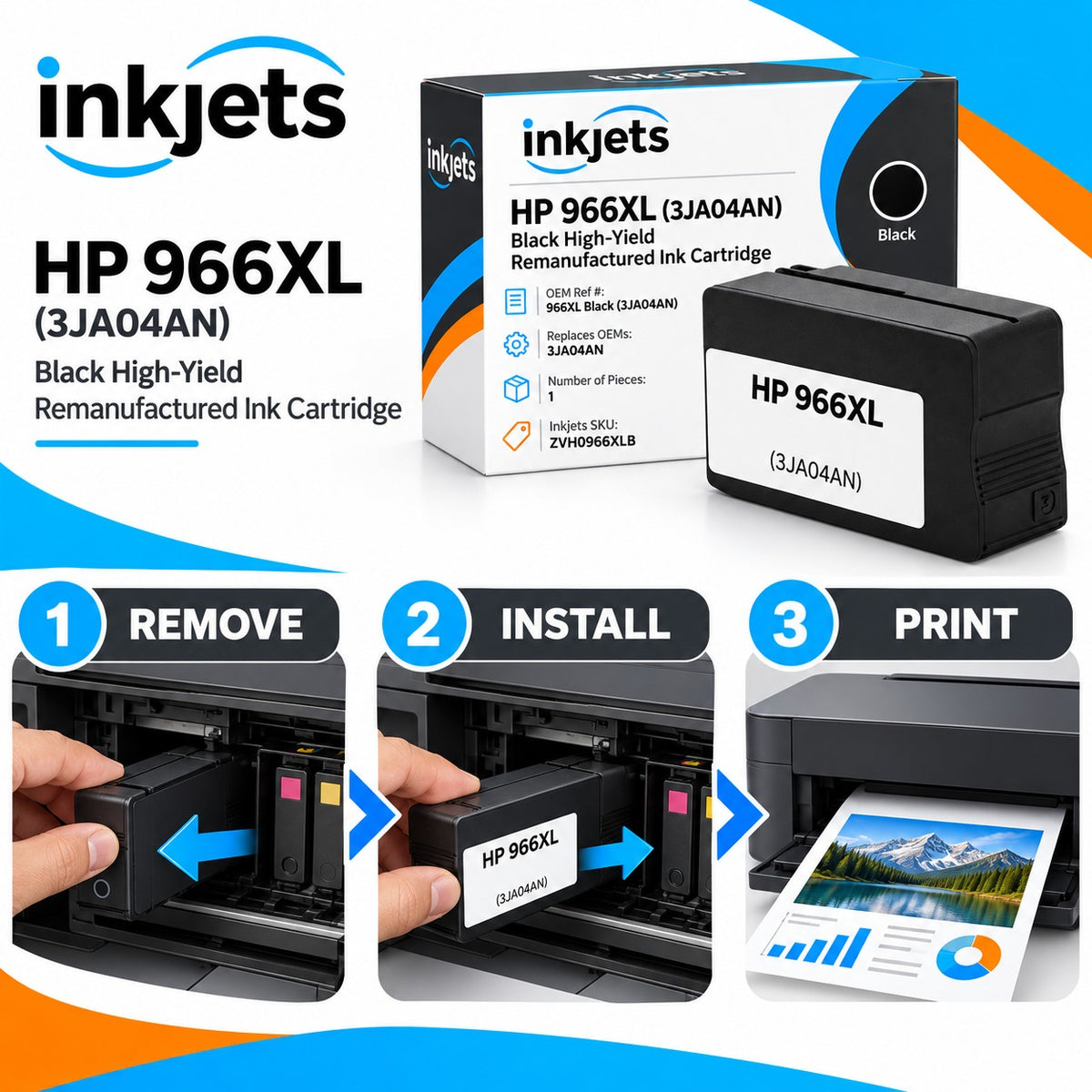 HP 966XL (3JA04AN) Black High-Yield Remanufactured Ink Cartridge