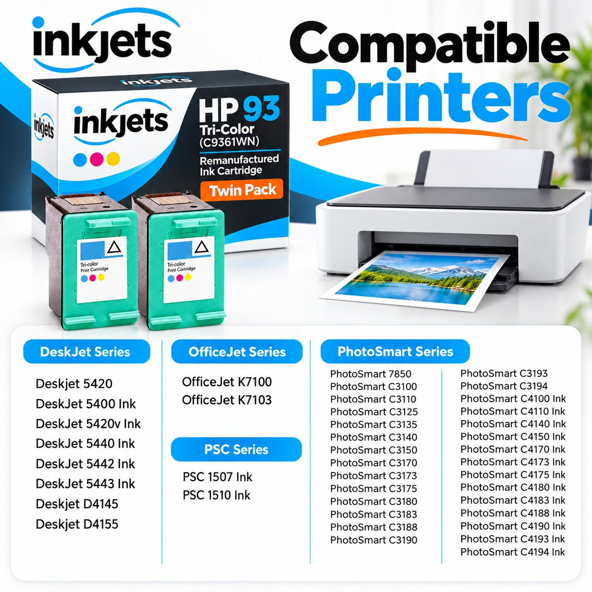 HP 93 Tri-Color (C9361WN) Remanufactured Ink Cartridge Twin Pack