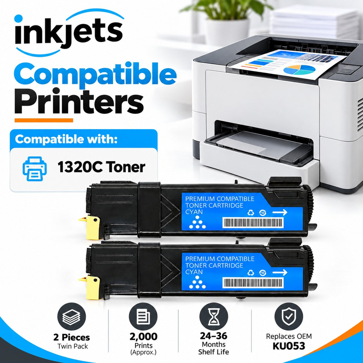 Dell 310-9060 (KU053) Cyan High-Yield Compatible Toner Cartridge Twin Pack