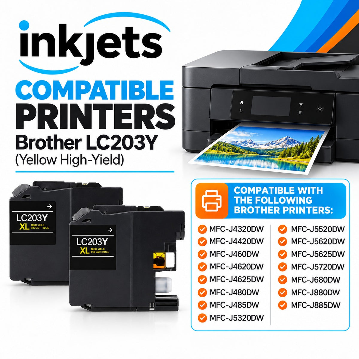 Brother LC203Y (Replaces LC201Y) Yellow High-Yield Compatible Ink Cartridge Twin Pack