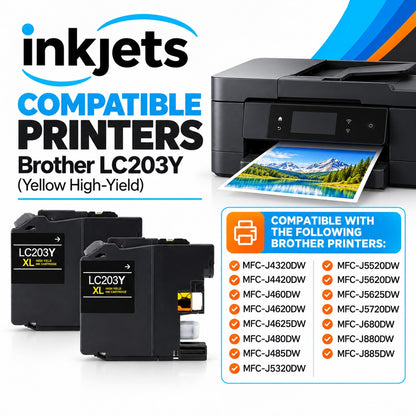 Brother LC203Y (Replaces LC201Y) Yellow High-Yield Compatible Ink Cartridge Twin Pack