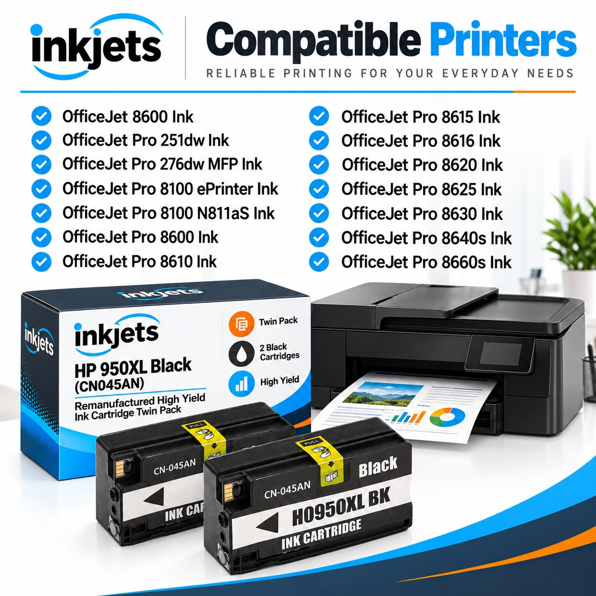 HP 950XL Black (CN045AN) Remanufactured High Yield Ink Cartridge Twin Pack