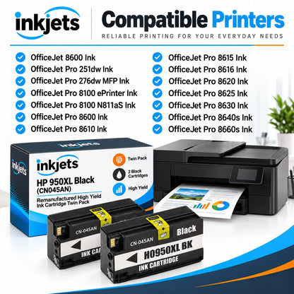 HP 950XL Black (CN045AN) Remanufactured High Yield Ink Cartridge Twin Pack