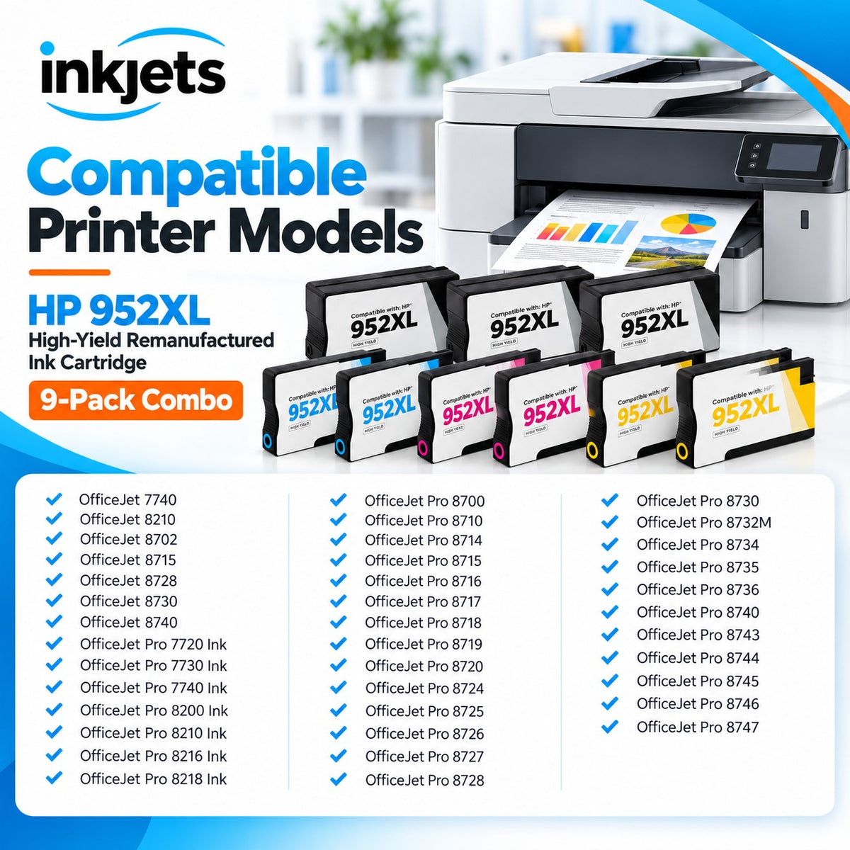 HP 952XL High-Yield Remanufactured Ink Cartridge 9-Pack Combo