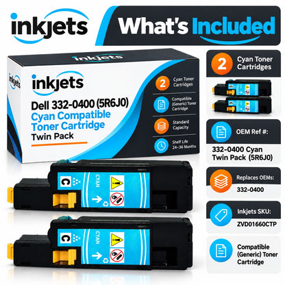 Dell 332-0400 (5R6J0) Cyan Compatible Toner Cartridge Twin Pack