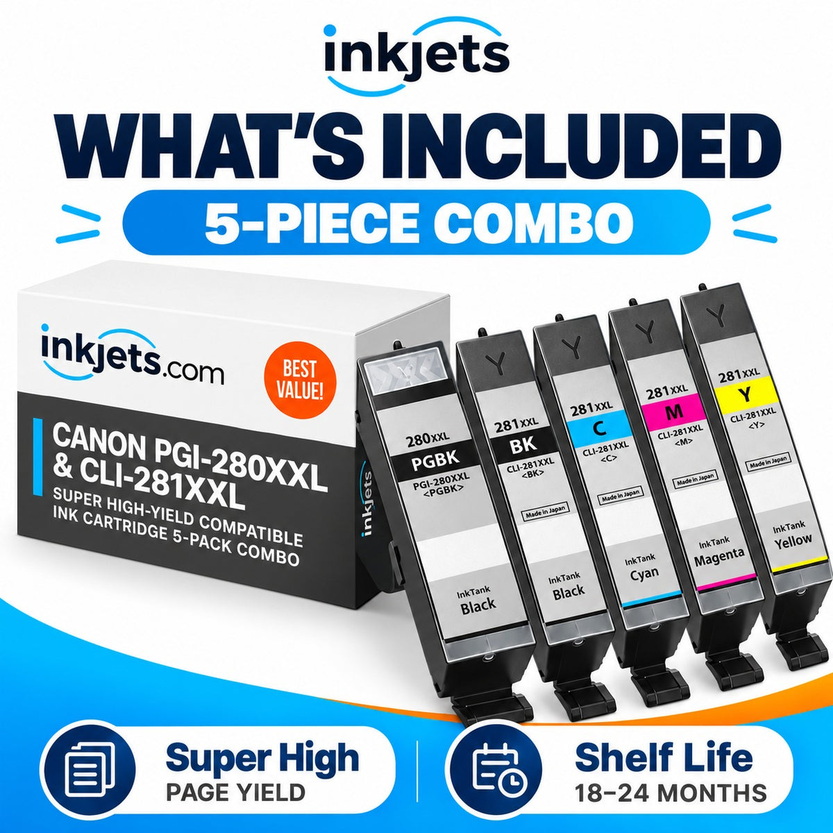 Canon PGI-280XXL & CLI-281XXL Super High-Yield Compatible Ink Cartridge 5-Pack Combo