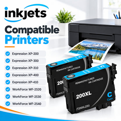 Epson 200XL (T200XL220) Cyan High-Yield Remanufactured Ink Cartridge Twin Pack
