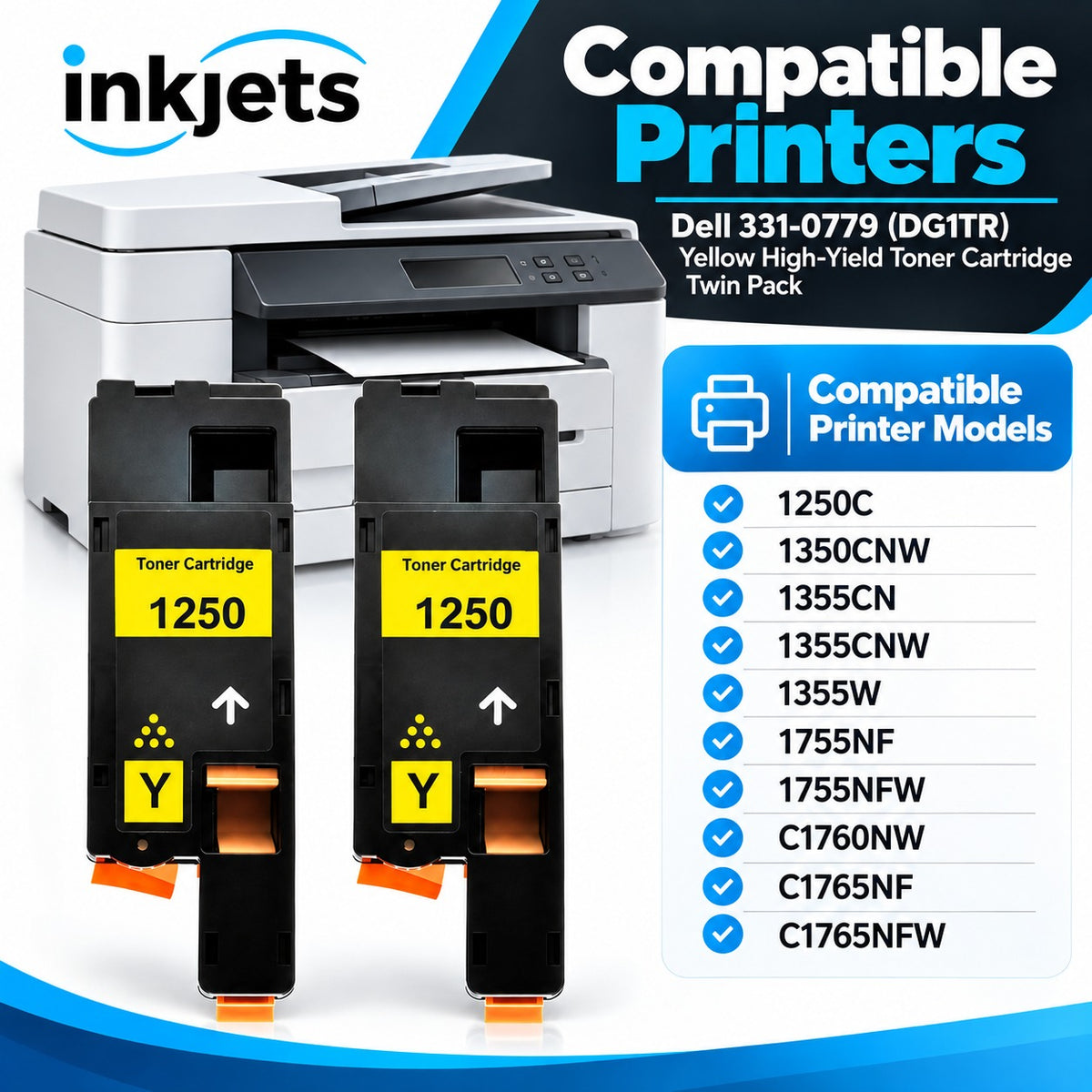 Dell 331-0779 (DG1TR) Yellow High-Yield Compatible Toner Cartridge Twin Pack