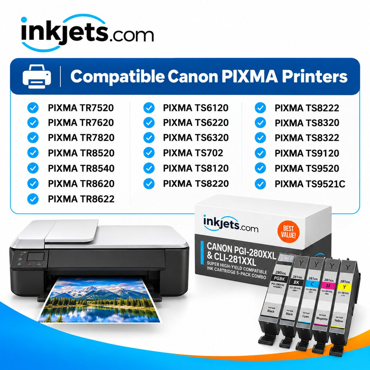 Canon PGI-280XXL & CLI-281XXL Super High-Yield Compatible Ink Cartridge 5-Pack Combo